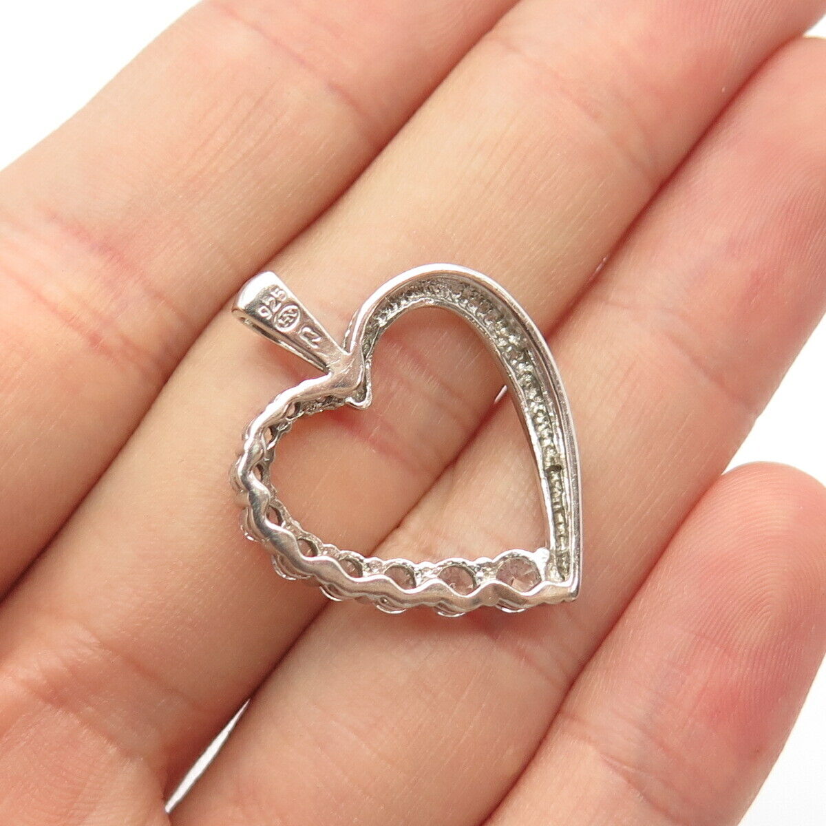 925 Sterling Silver Vintage Heng Ngai C Z Open Heart Pendant