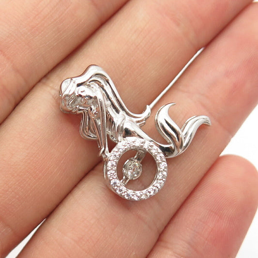 925 Sterling Silver Vintage C Z Mythical Mermaid Slide Pendant