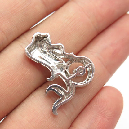 925 Sterling Silver Vintage C Z Mythical Mermaid Slide Pendant