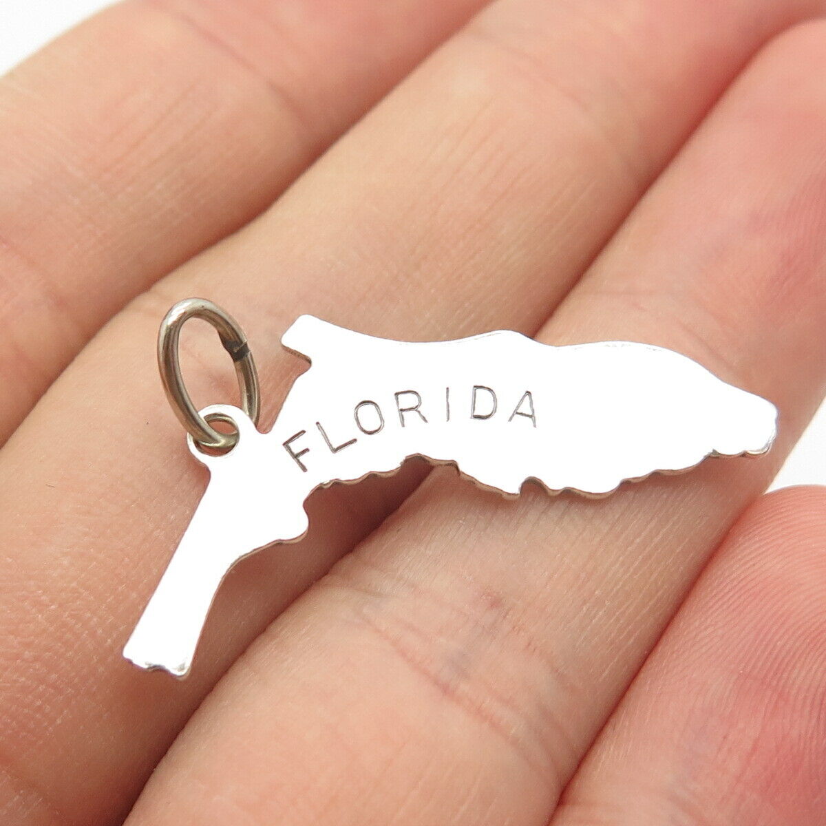 925 Sterling Silver Vintage BEAU "Florida" State Map Pendant