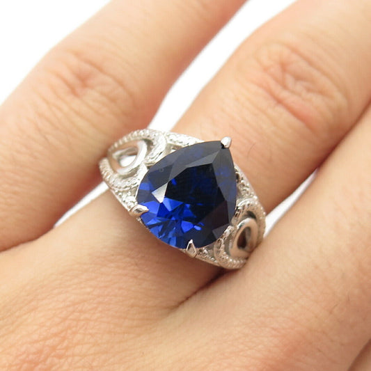 925 Sterling Silver Lab-Created Sapphire Gem Ring Size 7