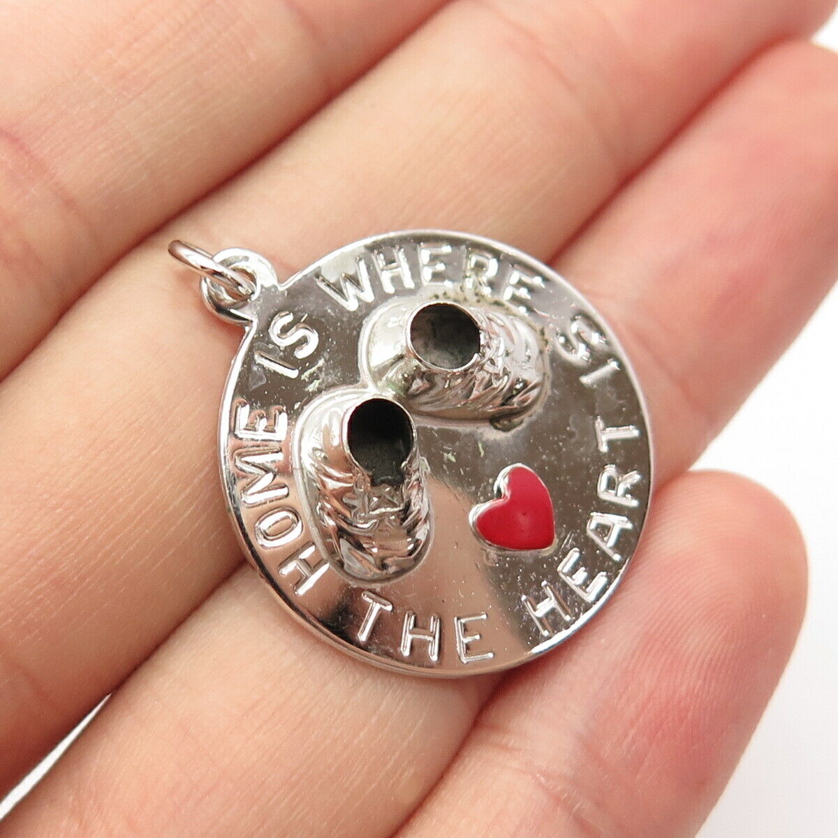 925 Sterling Silver Vintage Enamel "Home Is Where The Heart Is" Charm Pendant