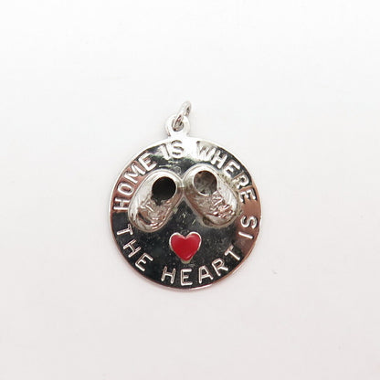 925 Sterling Silver Vintage Enamel "Home Is Where The Heart Is" Charm Pendant