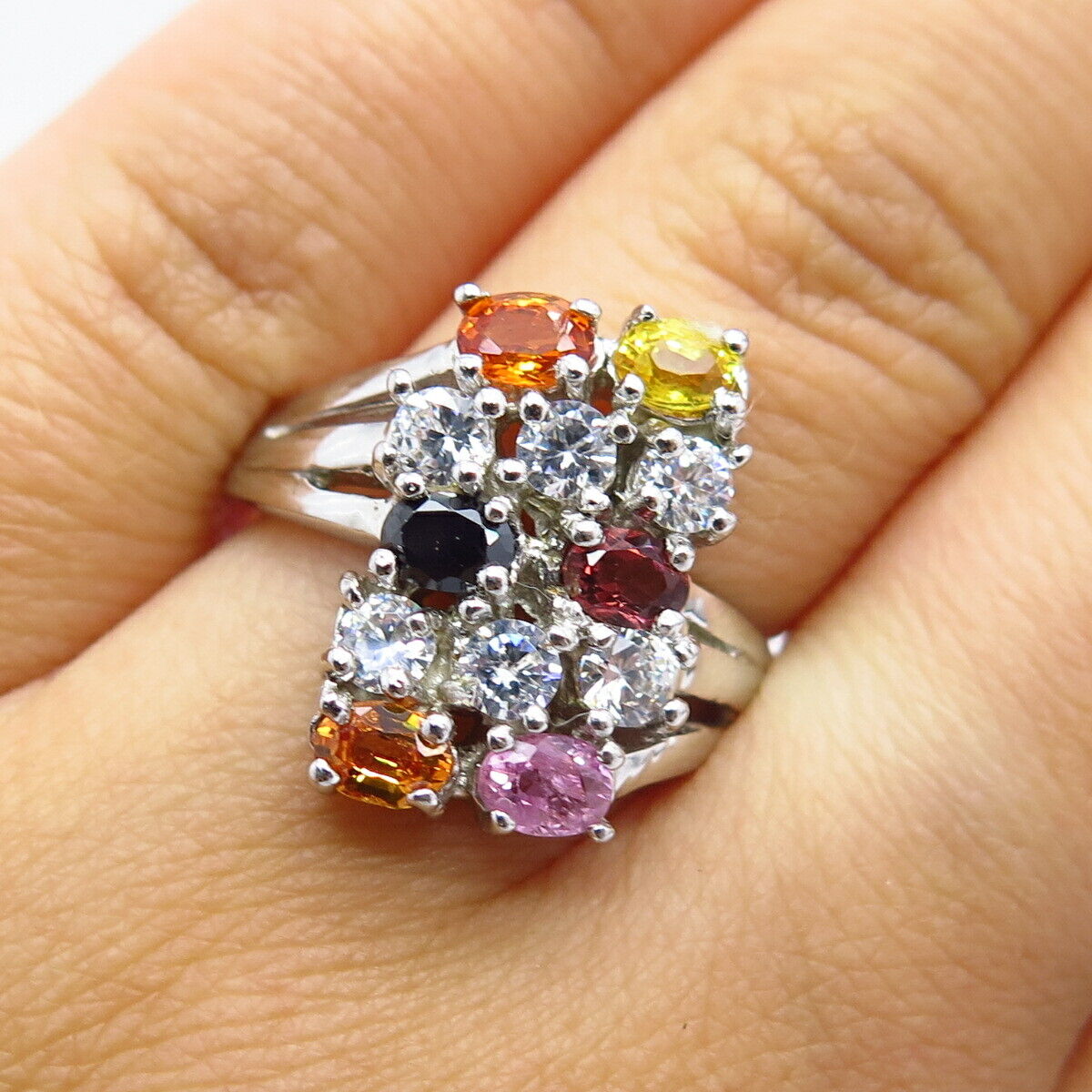 925 Sterling Silver Real Multi-Color Gemstone Ring Size 6