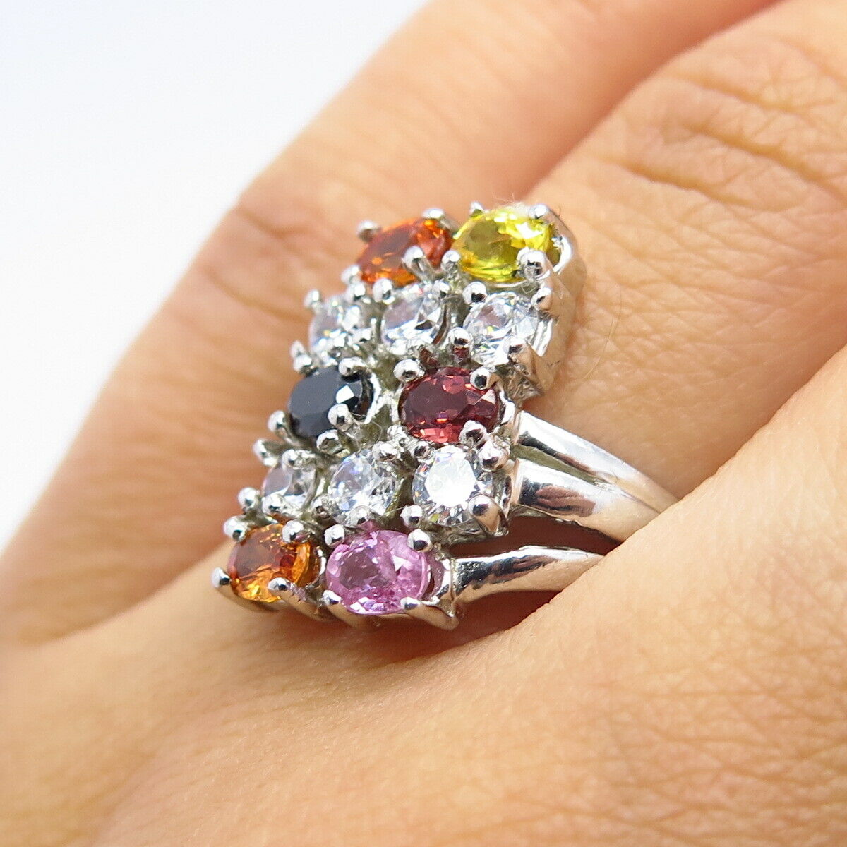 925 Sterling Silver Real Multi-Color Gemstone Ring Size 6