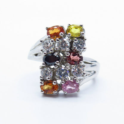 925 Sterling Silver Real Multi-Color Gemstone Ring Size 6