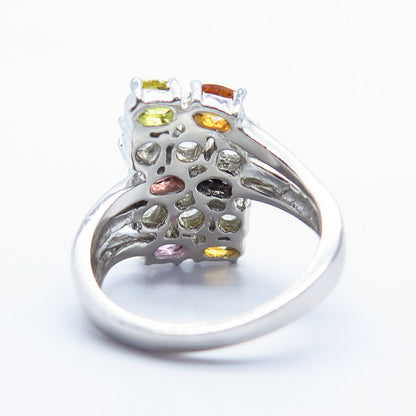 925 Sterling Silver Real Multi-Color Gemstone Ring Size 6