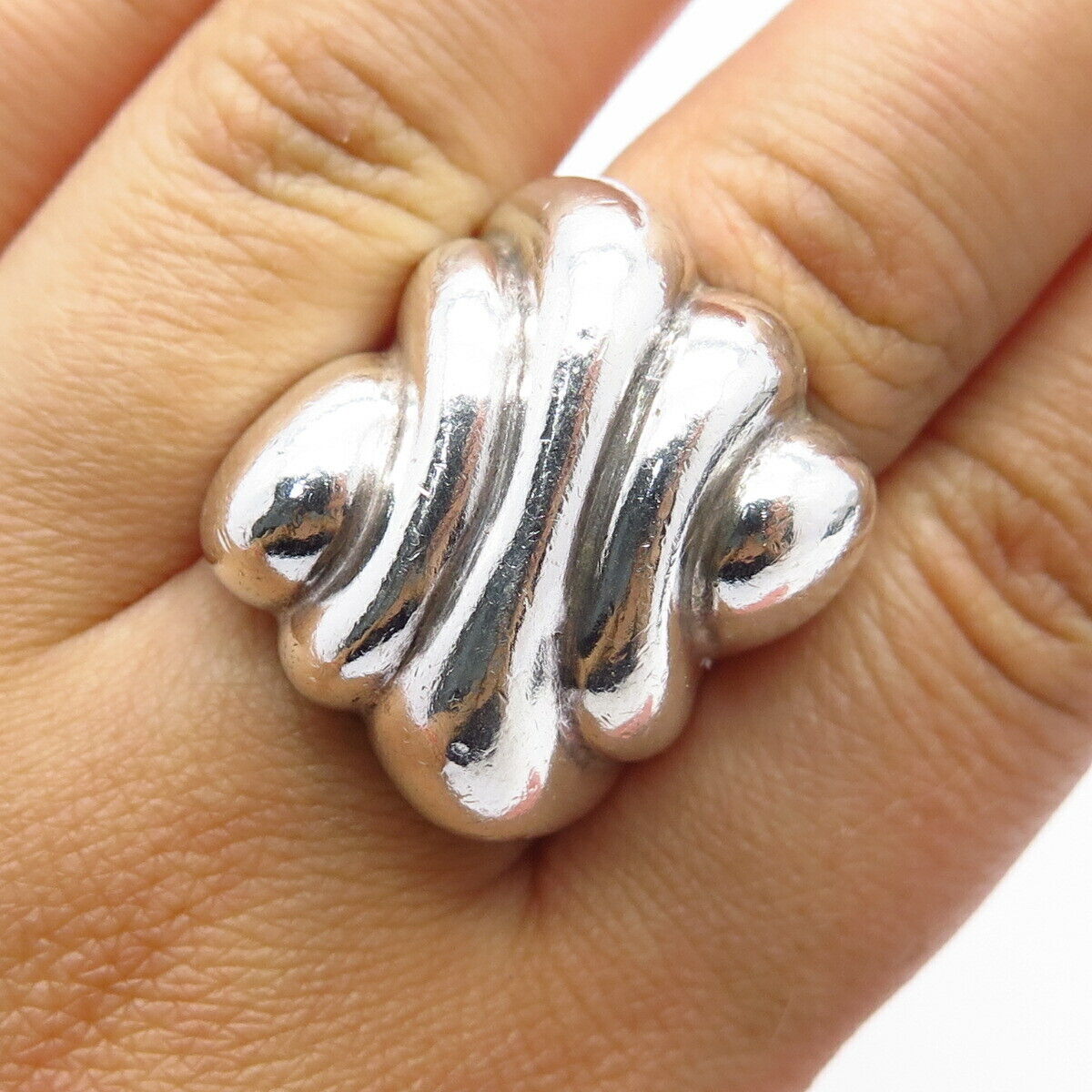 925 Sterling Silver Vintage Mexico Ribbed Wide Ring Size 6.5