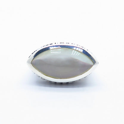 925 Sterling Silver Vintage Real Mother-of-Pearl Almond Shape Ring Size 6.5