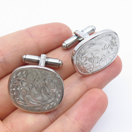 925 Sterling Silver Vintage Hayward Etched Floral Cufflinks