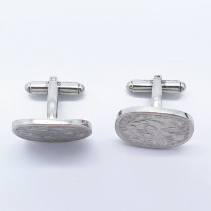 925 Sterling Silver Vintage Hayward Etched Floral Cufflinks