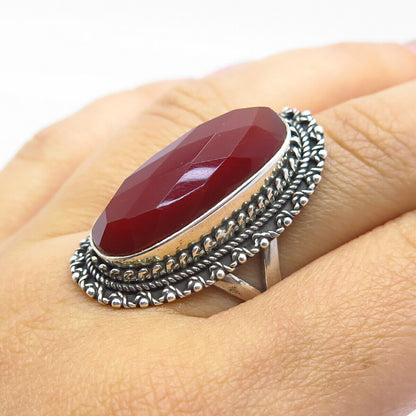 925 Sterling Silver Vintage Real Carnelian Gemstone Statement Ring Size 7 1/4