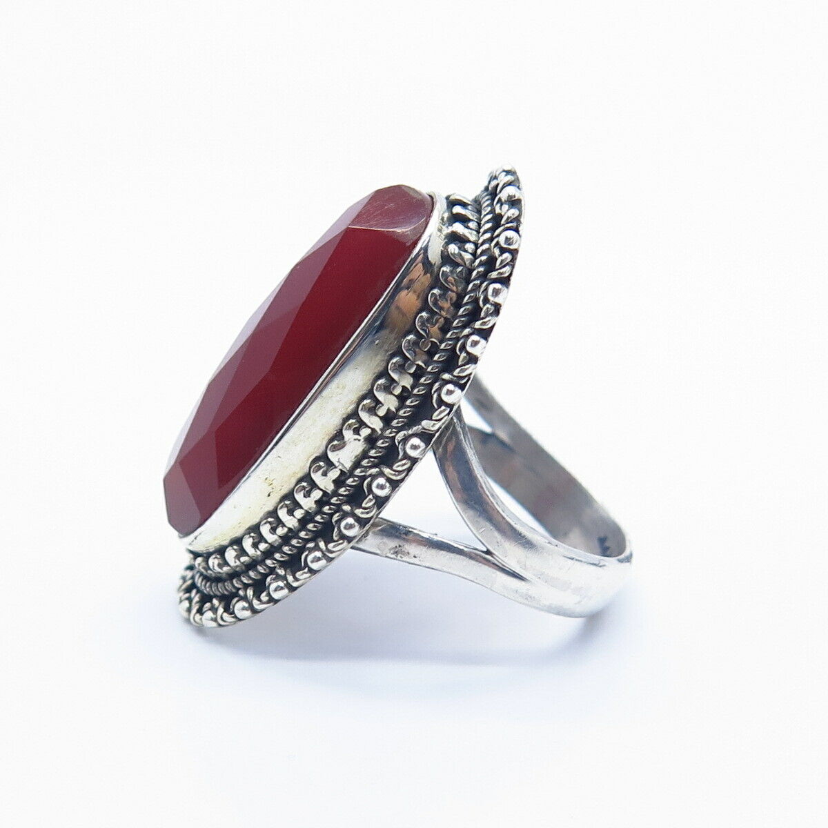 925 Sterling Silver Vintage Real Carnelian Gemstone Statement Ring Size 7 1/4