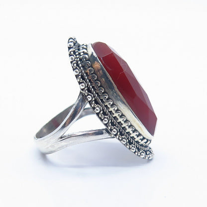 925 Sterling Silver Vintage Real Carnelian Gemstone Statement Ring Size 7 1/4