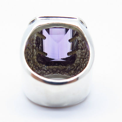 925 Sterling Silver Vintage Real Amethyst Gemstone Wide Ring Size 5 1/4