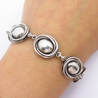 925 Sterling Silver Vintage Bead & Twisted Link Bracelet 7"