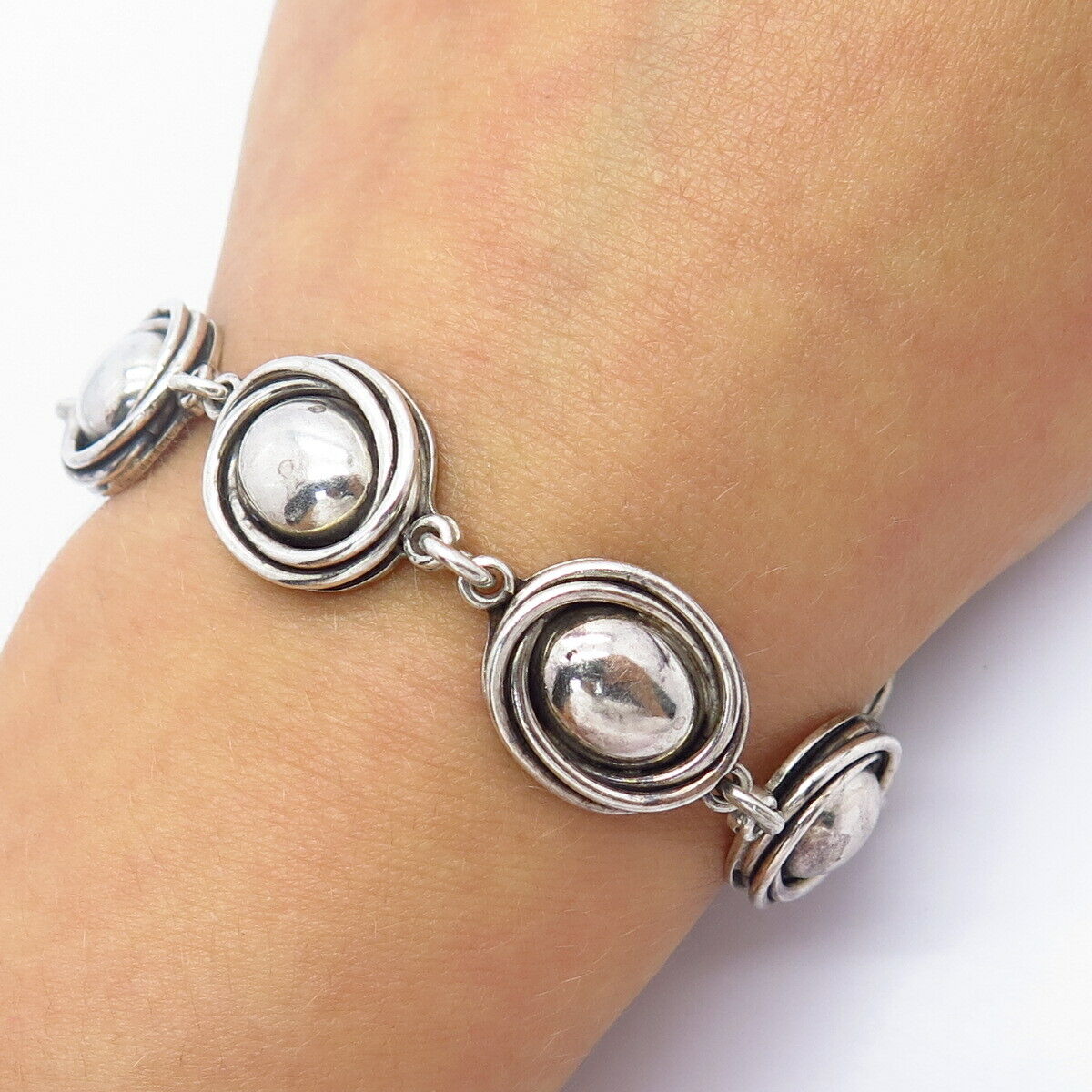 925 Sterling Silver Vintage Bead & Twisted Link Bracelet 7"