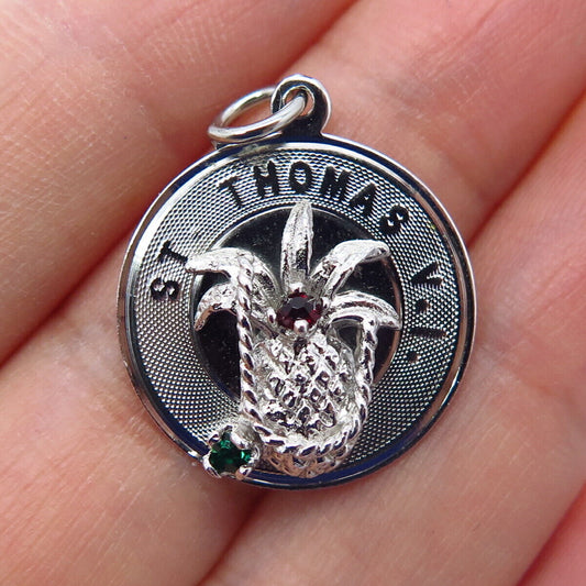 925 Sterling Silver Vintage Multi-Color C Z St. Thomas Pineapple Charm Pendant