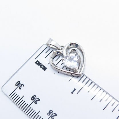 925 Sterling Silver Vintage Round-Cut C Z Heart Pendant