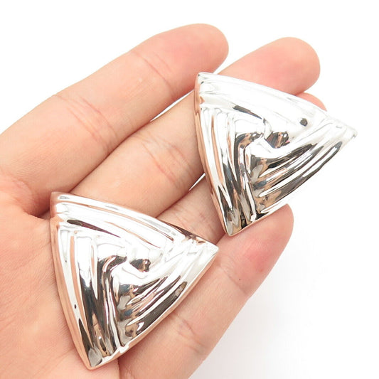 925 Sterling Silver Vintage Mexico Triangle Clip On Earrings