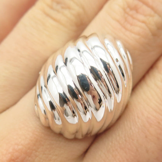 925 Sterling Silver Vintage Mexico Ribbed Ring Size 7 1/4