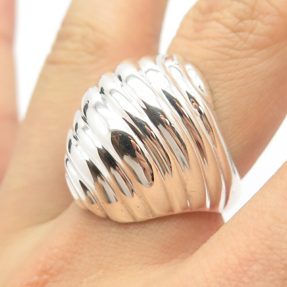 925 Sterling Silver Vintage Mexico Ribbed Ring Size 7 1/4