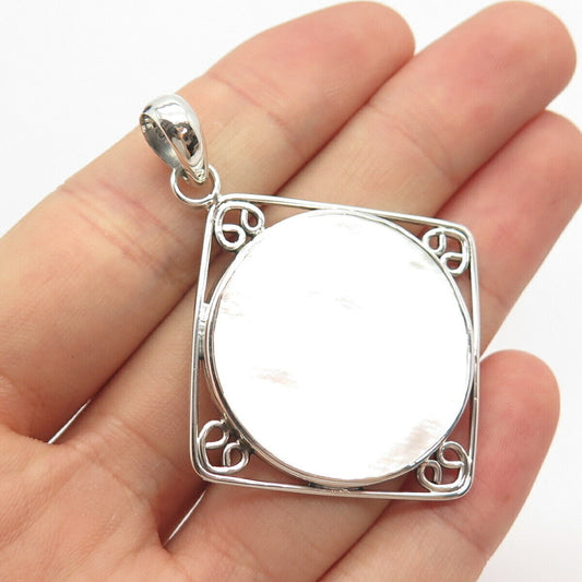 925 Sterling Silver Vintage Real Mother-of-Pearl Pendant