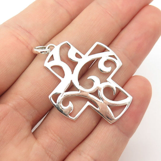 925 Sterling Silver Swirl Cross Religious Pendant