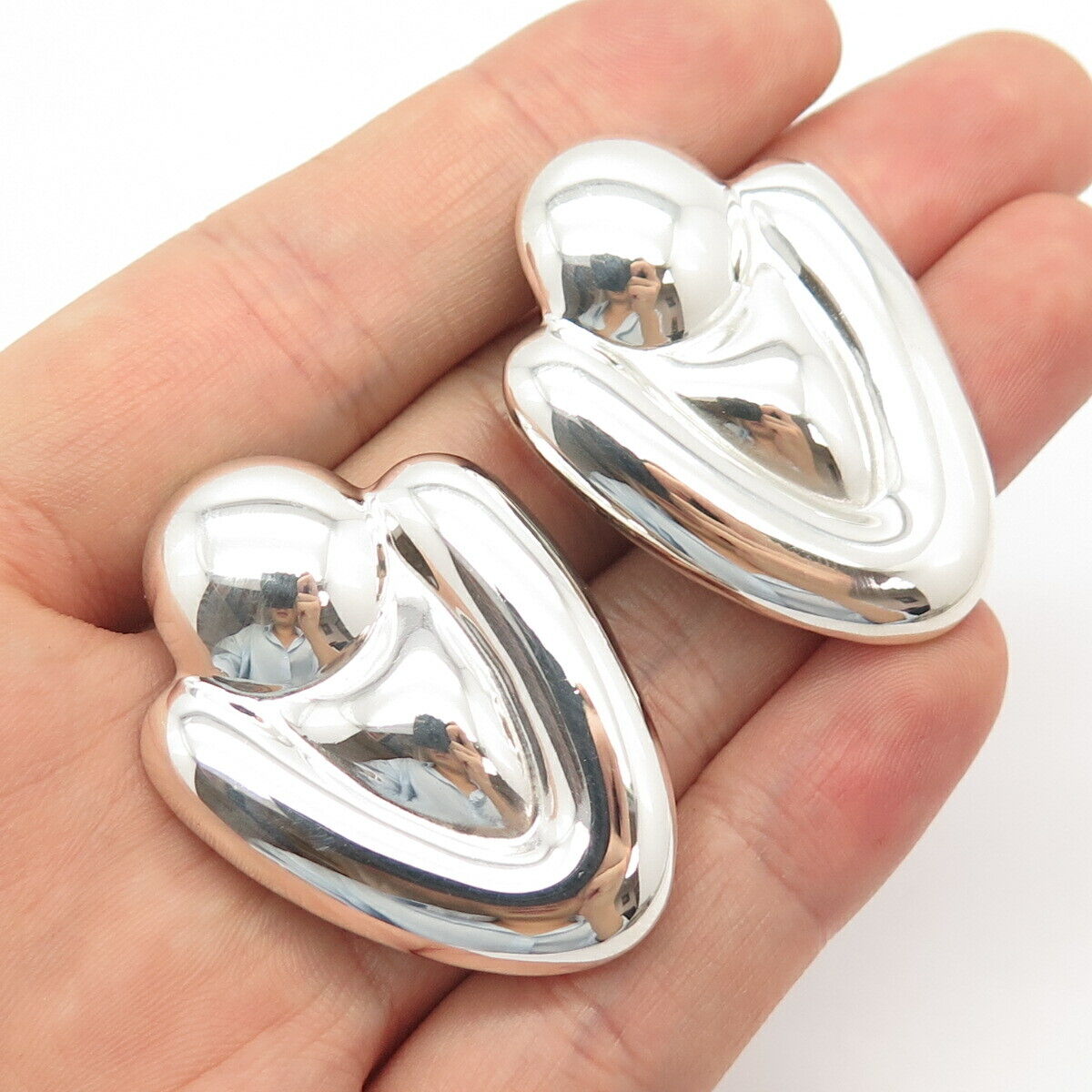 925 Sterling Silver Vintage Mexico Modernist Clip On Earrings