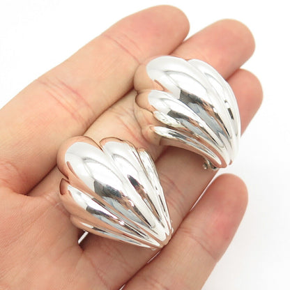 925 Sterling Silver Vintage Bayanihan Ribbed Clip On Earrings