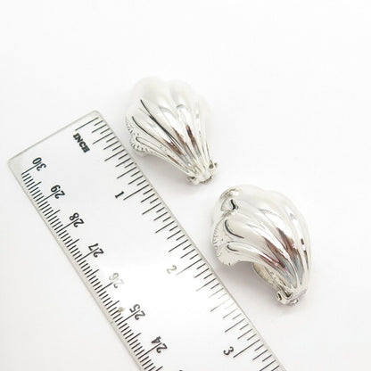 925 Sterling Silver Vintage Bayanihan Ribbed Clip On Earrings