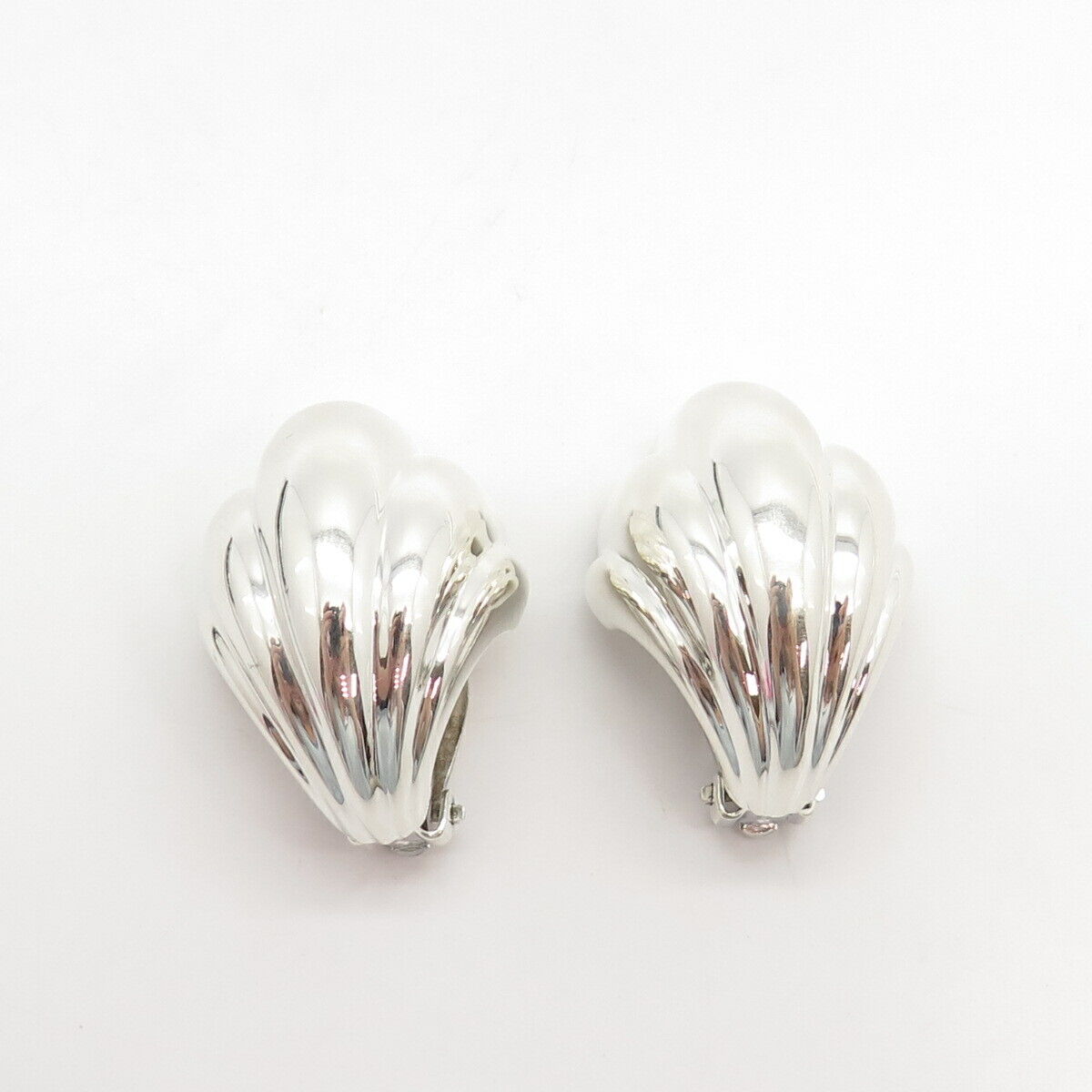 925 Sterling Silver Vintage Bayanihan Ribbed Clip On Earrings