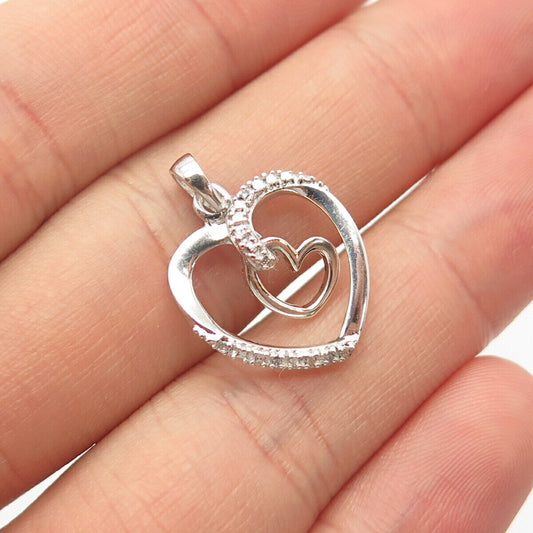 925 Sterling Silver C Z Double Heart Pendant