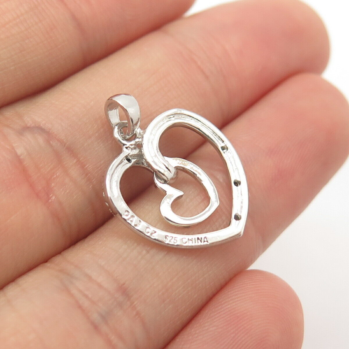 925 Sterling Silver C Z Double Heart Pendant