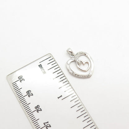 925 Sterling Silver C Z Double Heart Pendant