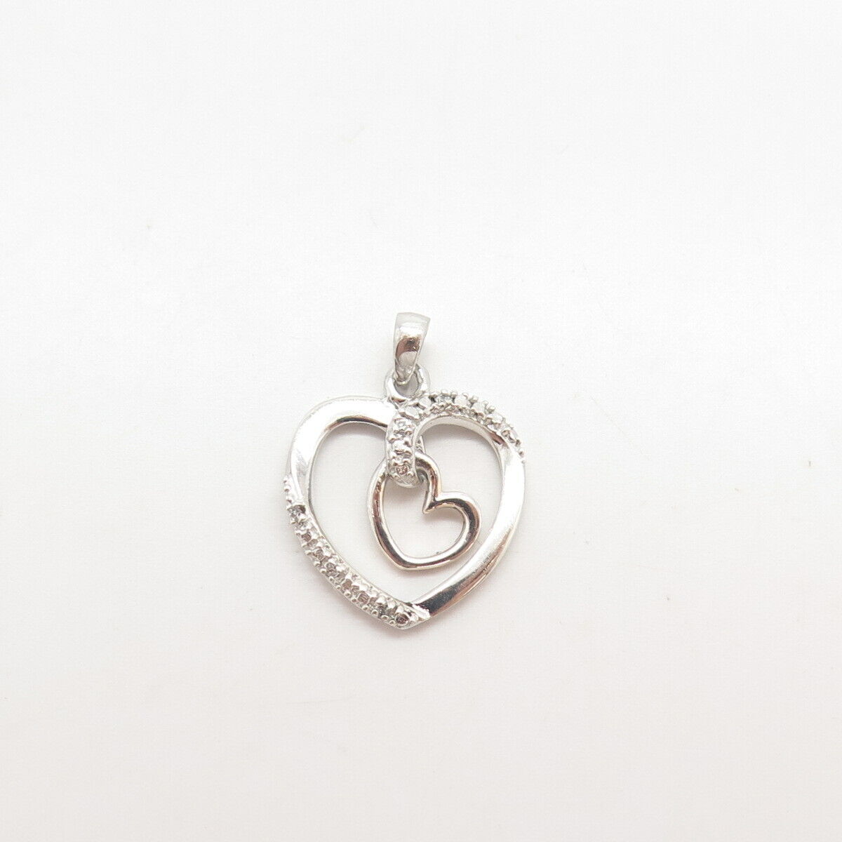 925 Sterling Silver C Z Double Heart Pendant