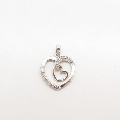 925 Sterling Silver C Z Double Heart Pendant