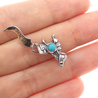 PACIFIC JEWELRY Old Pawn 925 Sterling Turquoise Mexico Horse Saddle Mini Pendant