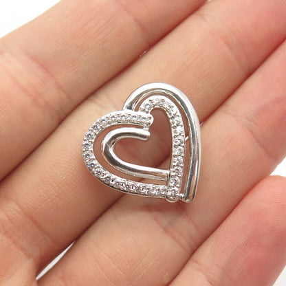 925 Sterling Silver Pave C Z Open Heart Slide Pendant