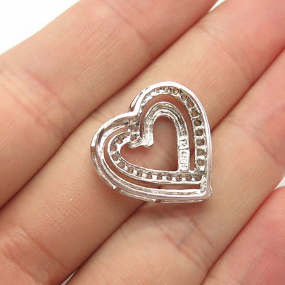 925 Sterling Silver Pave C Z Open Heart Slide Pendant