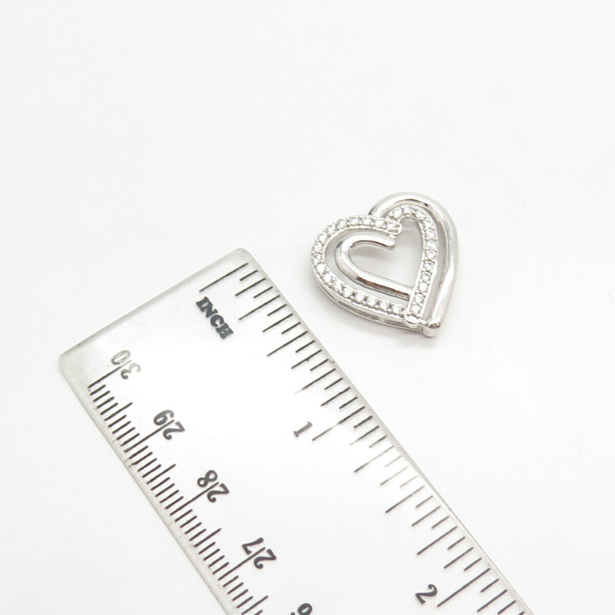 925 Sterling Silver Pave C Z Open Heart Slide Pendant