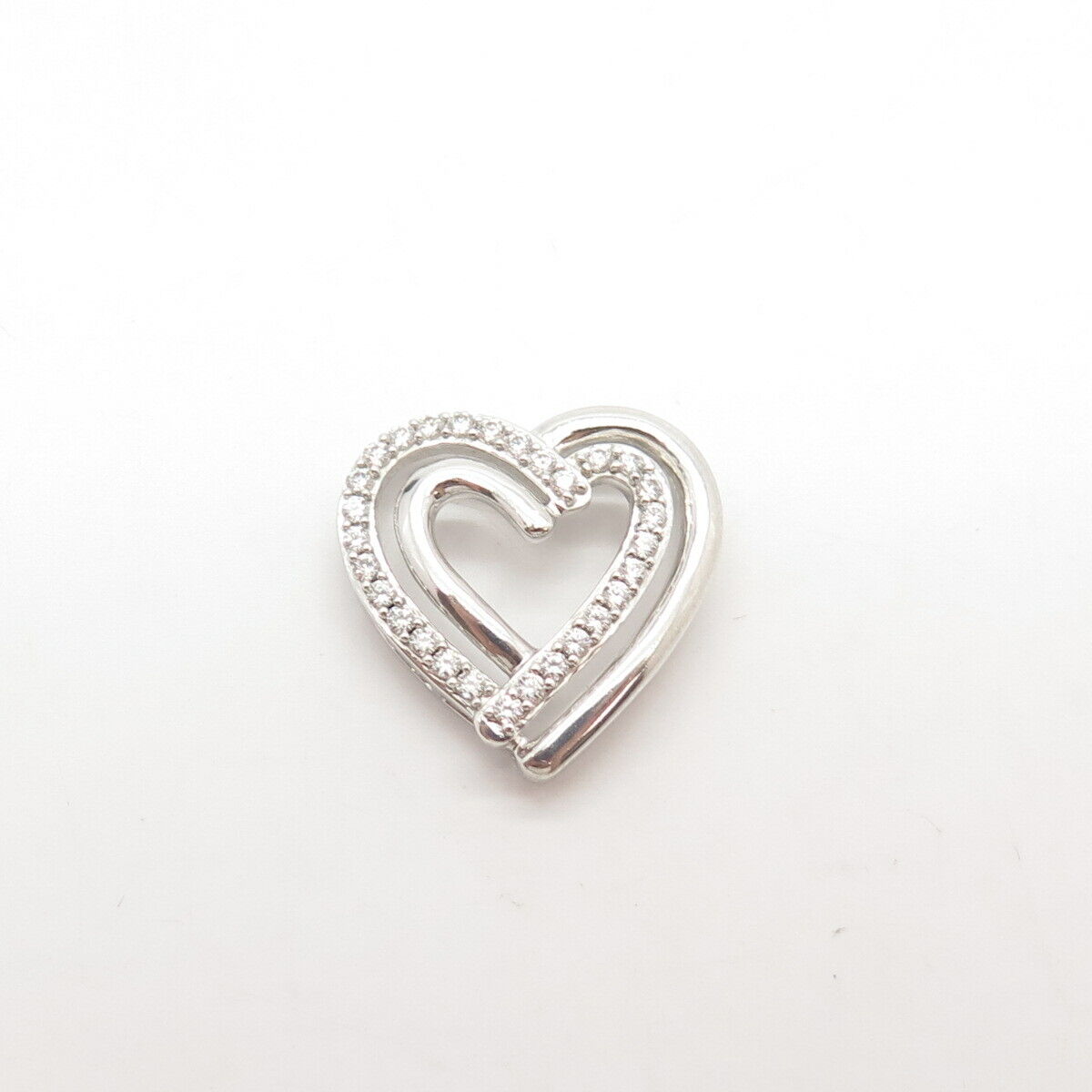 925 Sterling Silver Pave C Z Open Heart Slide Pendant