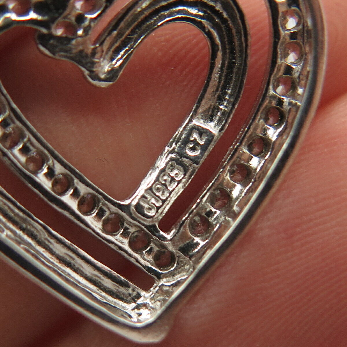 925 Sterling Silver Pave C Z Open Heart Slide Pendant