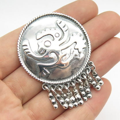 925 Sterling Silver Vintage Mexico Maricela Tribal Pin Brooch / Pendant