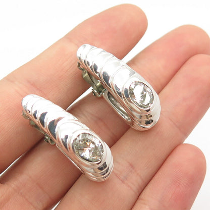 925 Sterling Silver Vintage C Z Textured Hoop Earrings