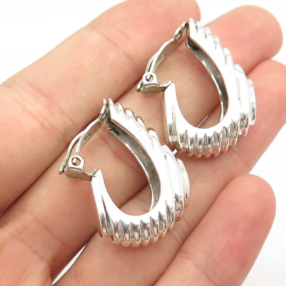 925 Sterling Silver Vintage C Z Textured Hoop Earrings