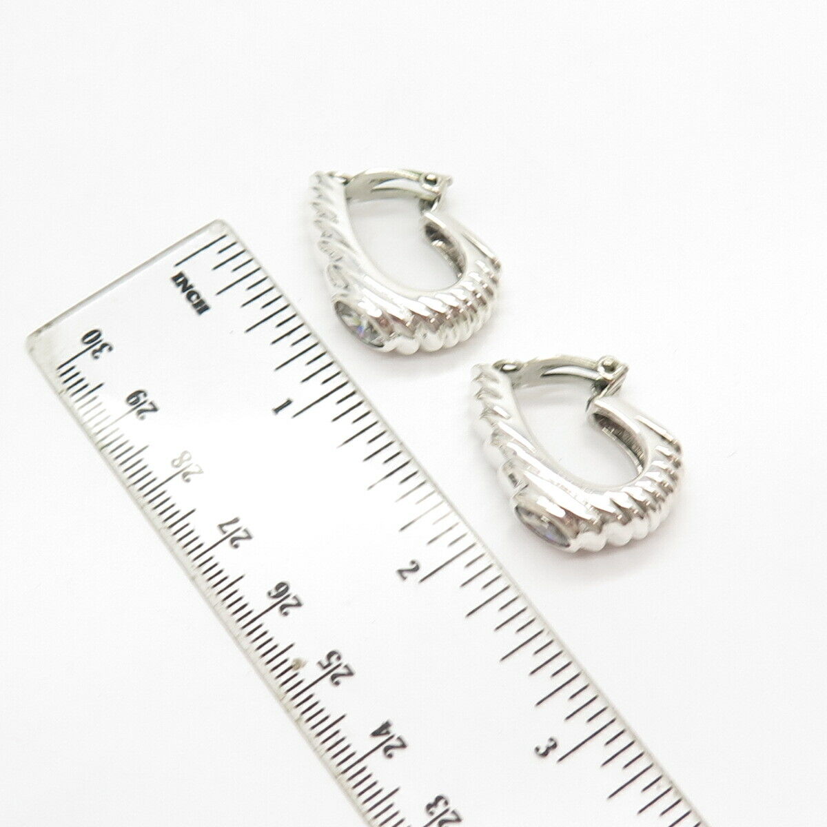 925 Sterling Silver Vintage C Z Textured Hoop Earrings