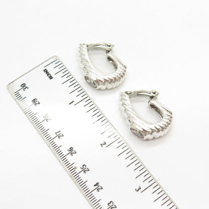 925 Sterling Silver Vintage C Z Textured Hoop Earrings