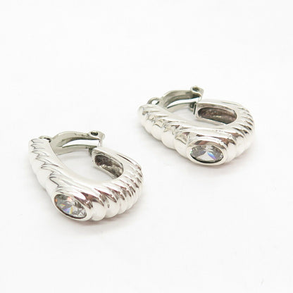 925 Sterling Silver Vintage C Z Textured Hoop Earrings