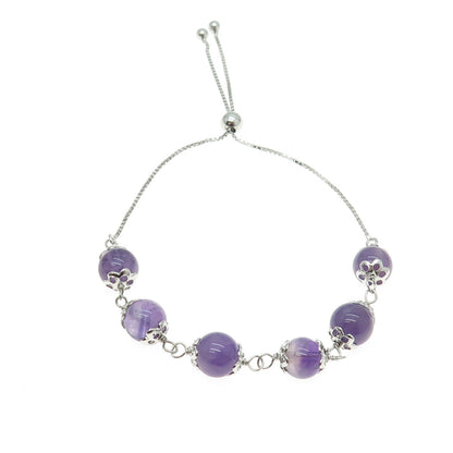 925 Sterling Silver Real Amethyst Gemstone Box Link Anklet 9.5"